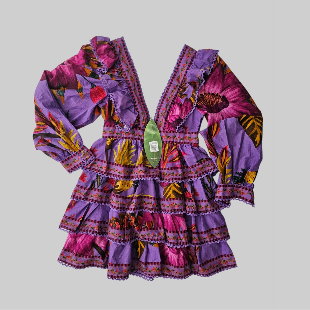 Farm Rio Purple Flower Mini Dress